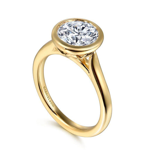 14K Yellow Gold Round Bezel Set Diamond Engagement Ring