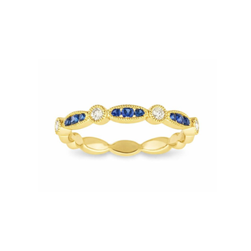 14K Yellow Gold Sapphire and Pave Diamond Stackable Ring