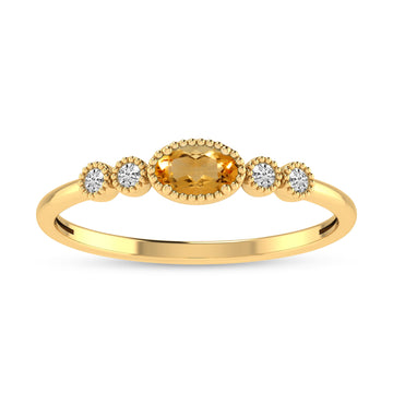 14K Yellow Gold Citrine and Diamond Ring