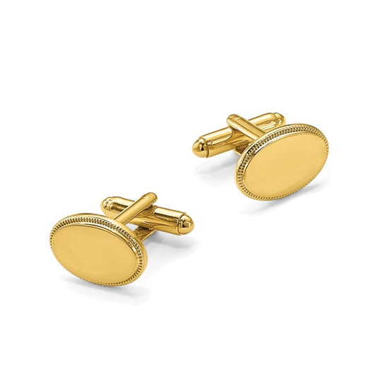 Gold-Plated Beaded Oval Engravable Cuff Links