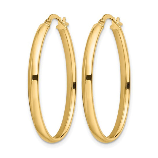 14K Yellow Gold Polished Oval Hoop Earrings