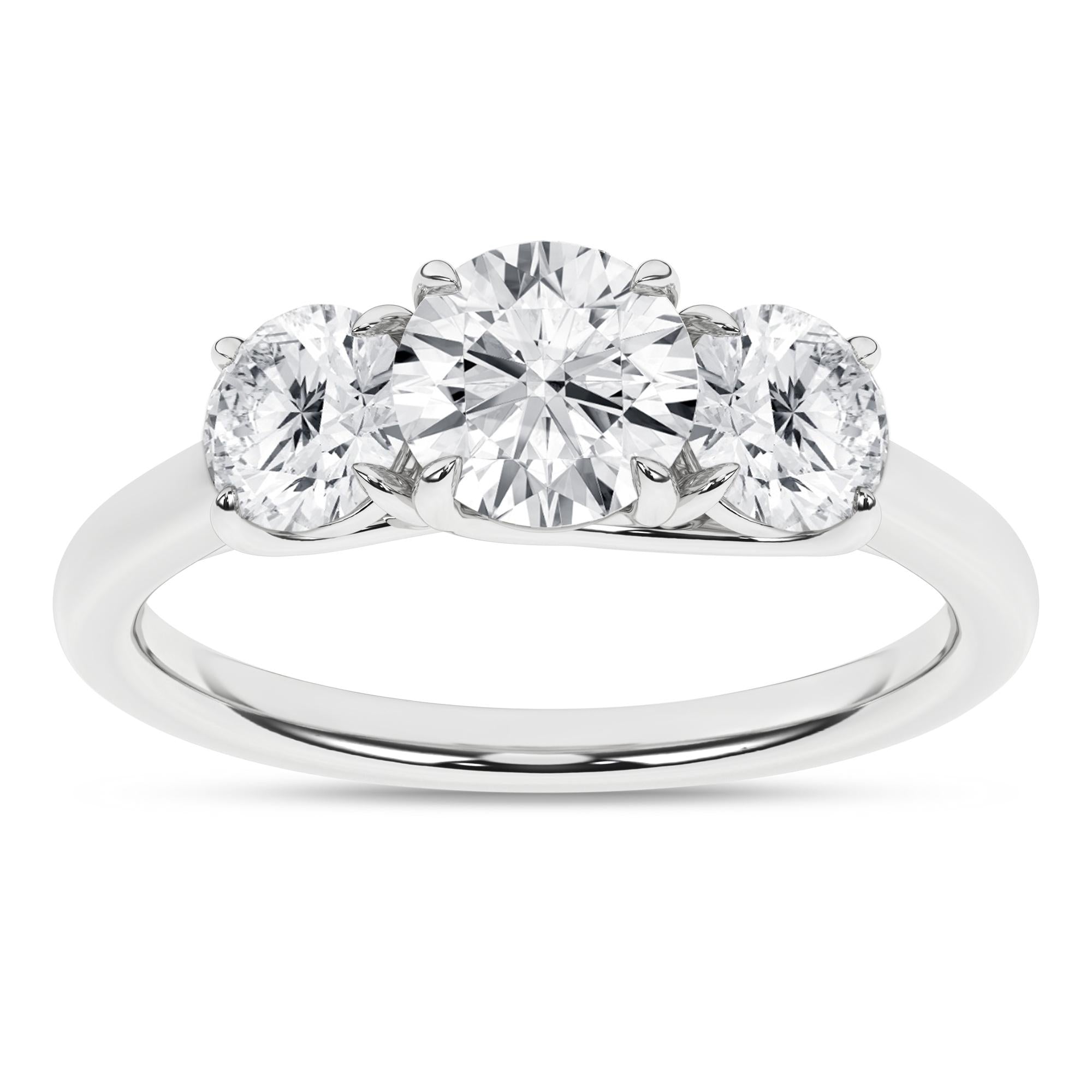 14K White Gold Lab Grown 2.0ctw Round Three Stone Engagement Ring