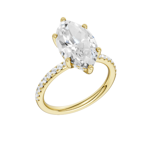 14K Yellow Gold 3.41ctw Lab Grown Marquise Diamond with Hidden Halo Engagement Ring