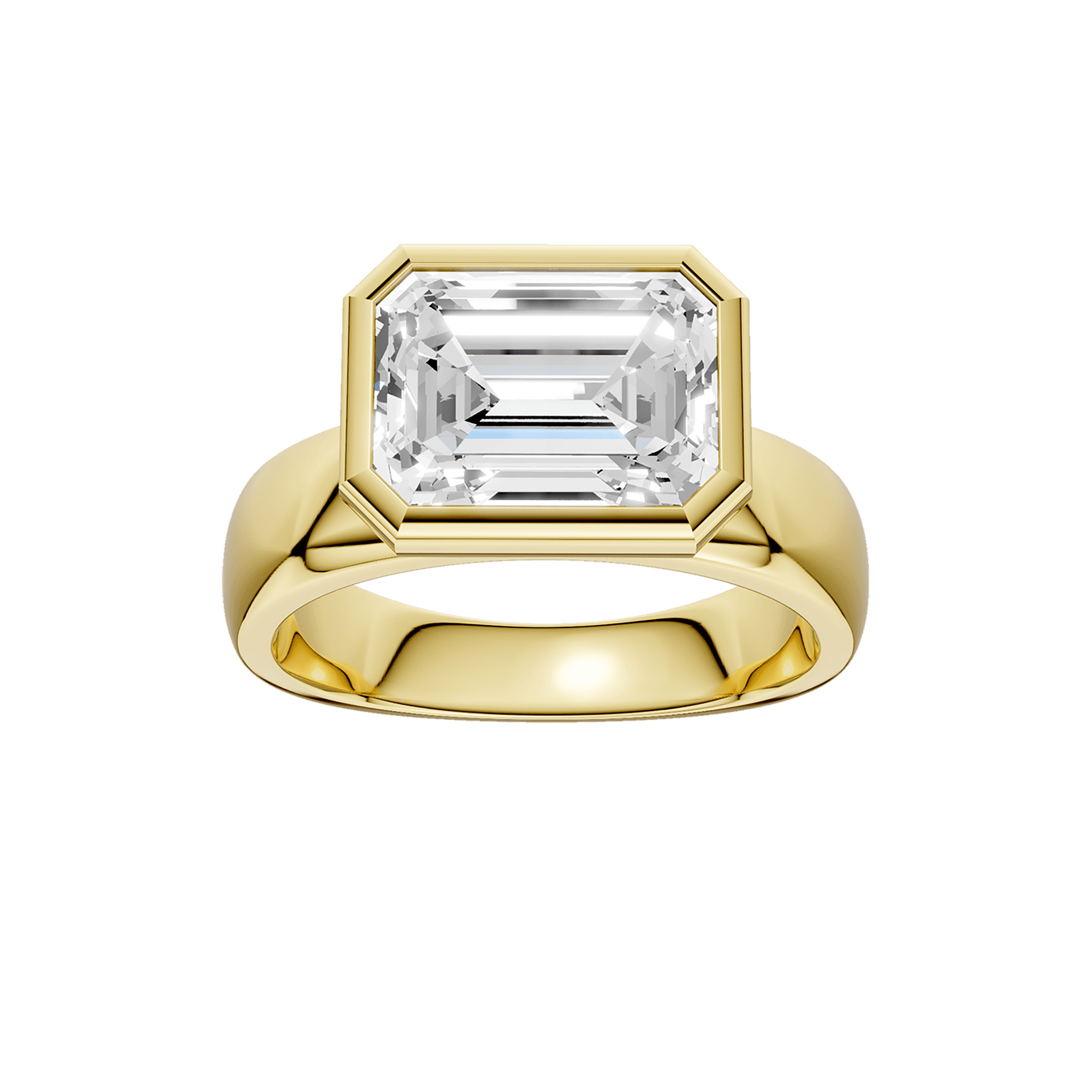 14K Yellow Gold Lab Grown Emerald Diamond East-West Bezel Engagement Ring
