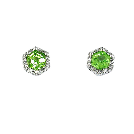 14K White Gold Peridot and Diamond Stud Earrings