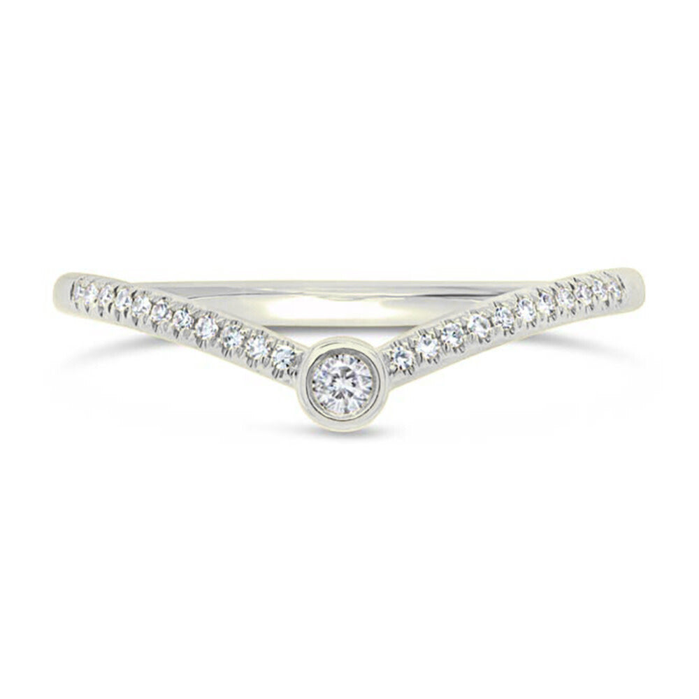 14k White Gold Diamond V Band