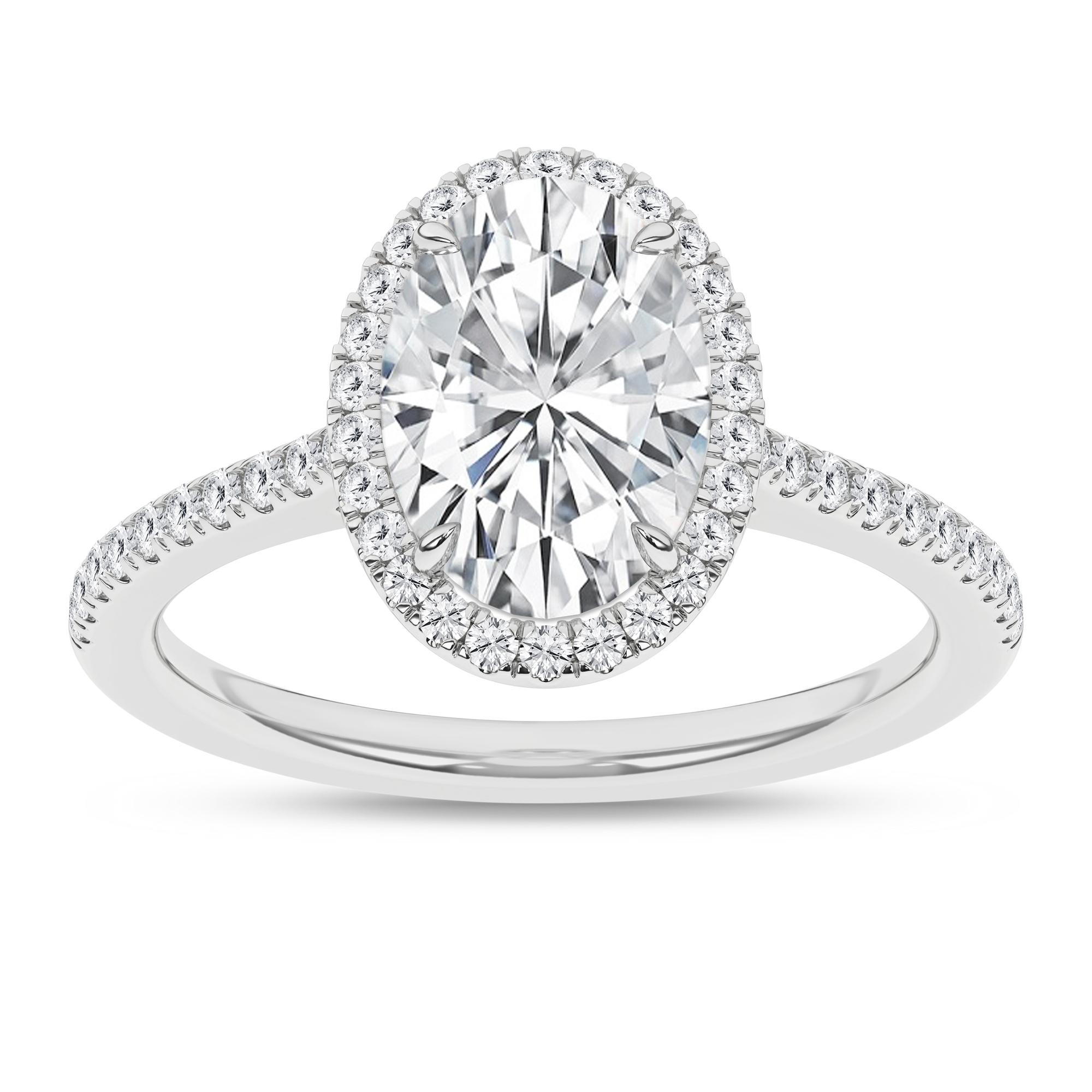 14K White Gold Lab Grown Oval Diamond Halo Engagement Ring