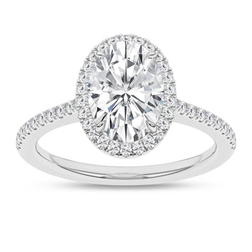 14K White Gold Lab Grown Oval Diamond Halo Engagement Ring