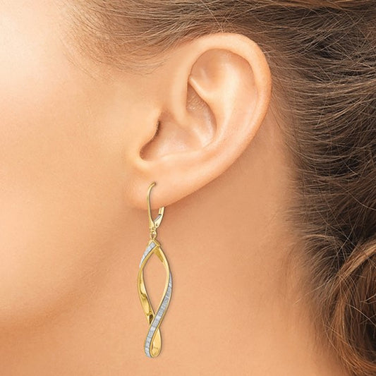 14K Yellow Gold Glimmer Infused Twisted Dangle Leverback Earrings
