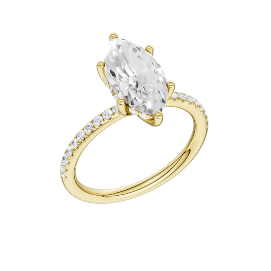14K Yellow Gold 2.35ctw Lab Grown Marquise Diamond with Hidden Halo Engagement Ring
