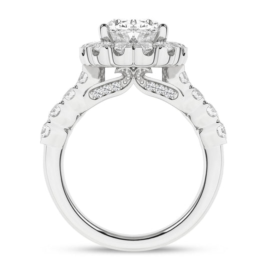 14K White Gold Lab Grown 3.13ctw Oval Diamond Halo Engagement Ring