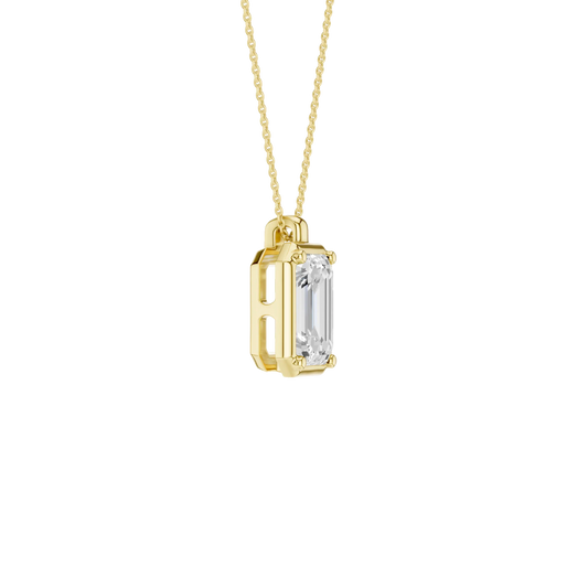 14K Yellow Gold Lab Grown 2.0ct Emerald Diamond Bezel Pendant Necklace