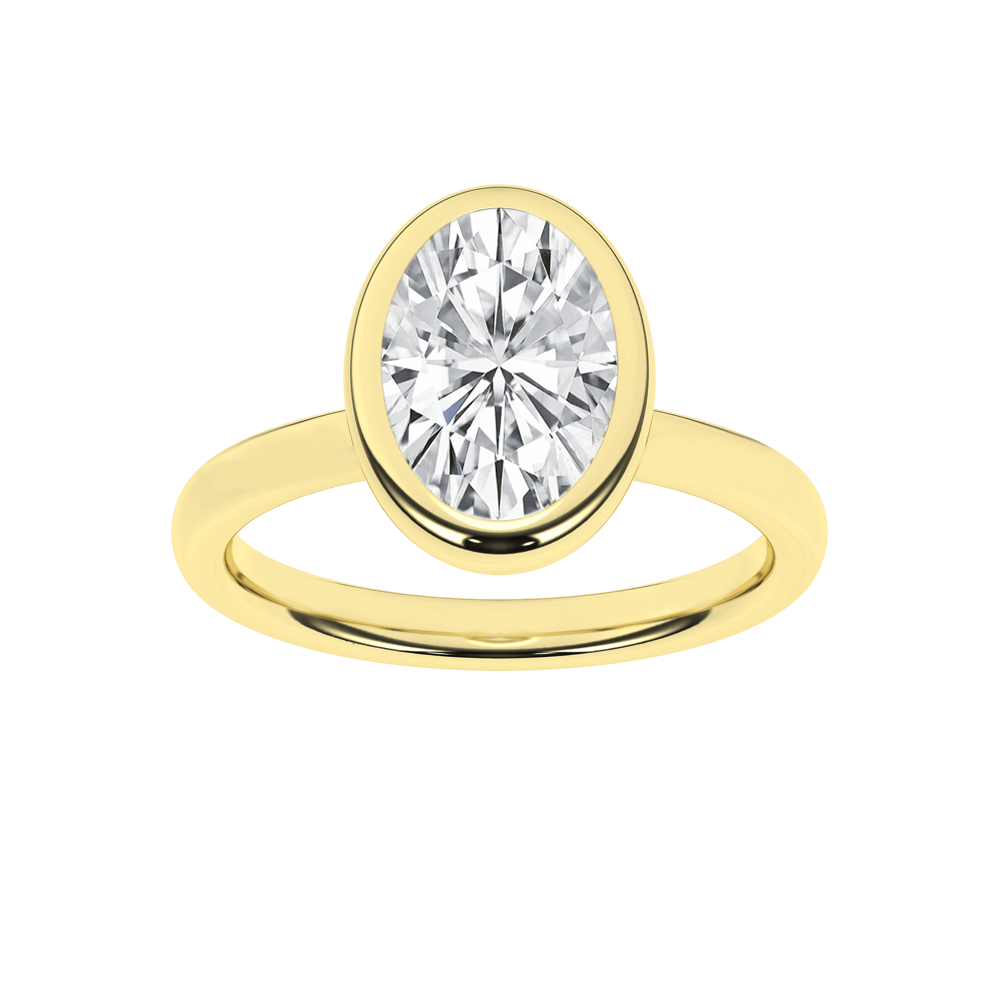 14K Yellow Gold Lab Grown 2.53ct Oval Diamond Bezel Engagement Ring