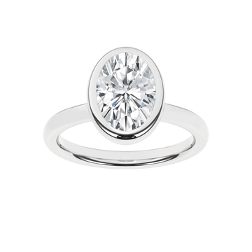 14K White Gold Lab Grown 2.55ct Oval Diamond Bezel Engagement Ring