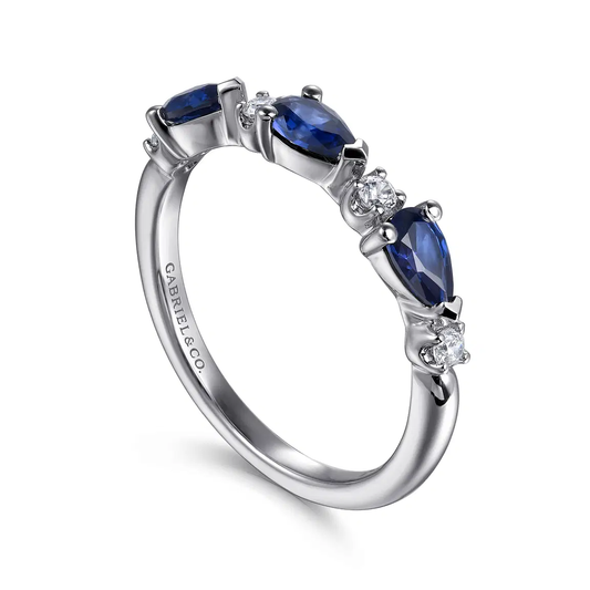 14K White Gold Diamond and Pear Sapphire Ladies Ring