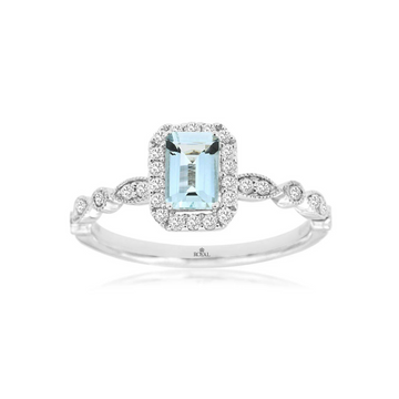 14K White Gold Aquamarine and Diamond Ring