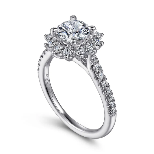 14K White Gold Fancy Halo Round Diamond Engagement Ring