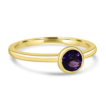 14K Yellow Gold 5MM Bezel Amethyst Ring