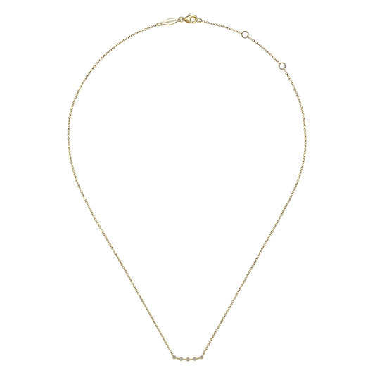 14K Yellow Gold Diamond Stations Curved Bar Necklace