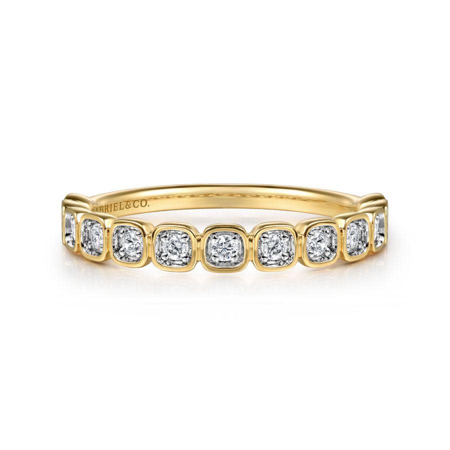14K Yellow Gold Cushion Shaped Diamond Stackable Ring