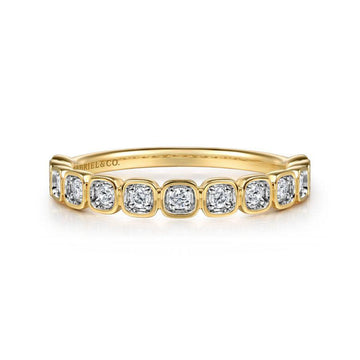 14K Yellow Gold Cushion Shaped Diamond Stackable Ring
