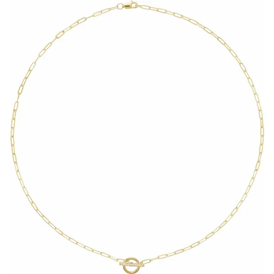 14K Yellow Gold Diamond Toggle Paperclip Necklace