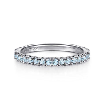 14K White Gold Blue Topaz Stacklable Ring