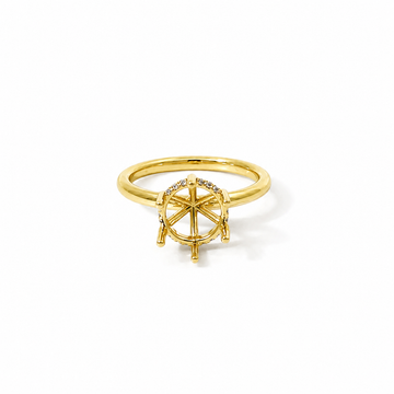 14K Yellow Gold Round Hidden Halo Diamond Semi Mount Engagement Ring