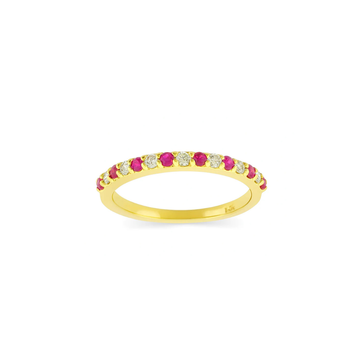 14K Gold Ruby & Pavé Diamond Stackable Ring