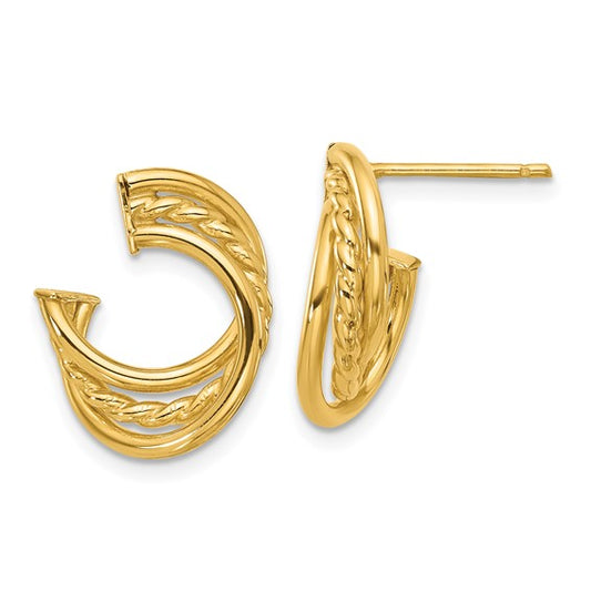 14K Polished and Rope Twisted Post Earrings