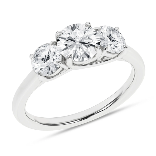 14K White Gold Lab Grown 2.05ctw Round Three Stone Engagement Ring