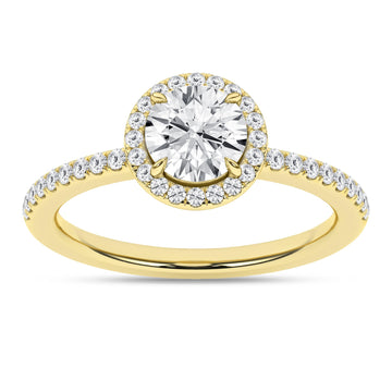 14K Yellow Gold Lab Grown Round Brilliant Diamond Halo Engagement Ring