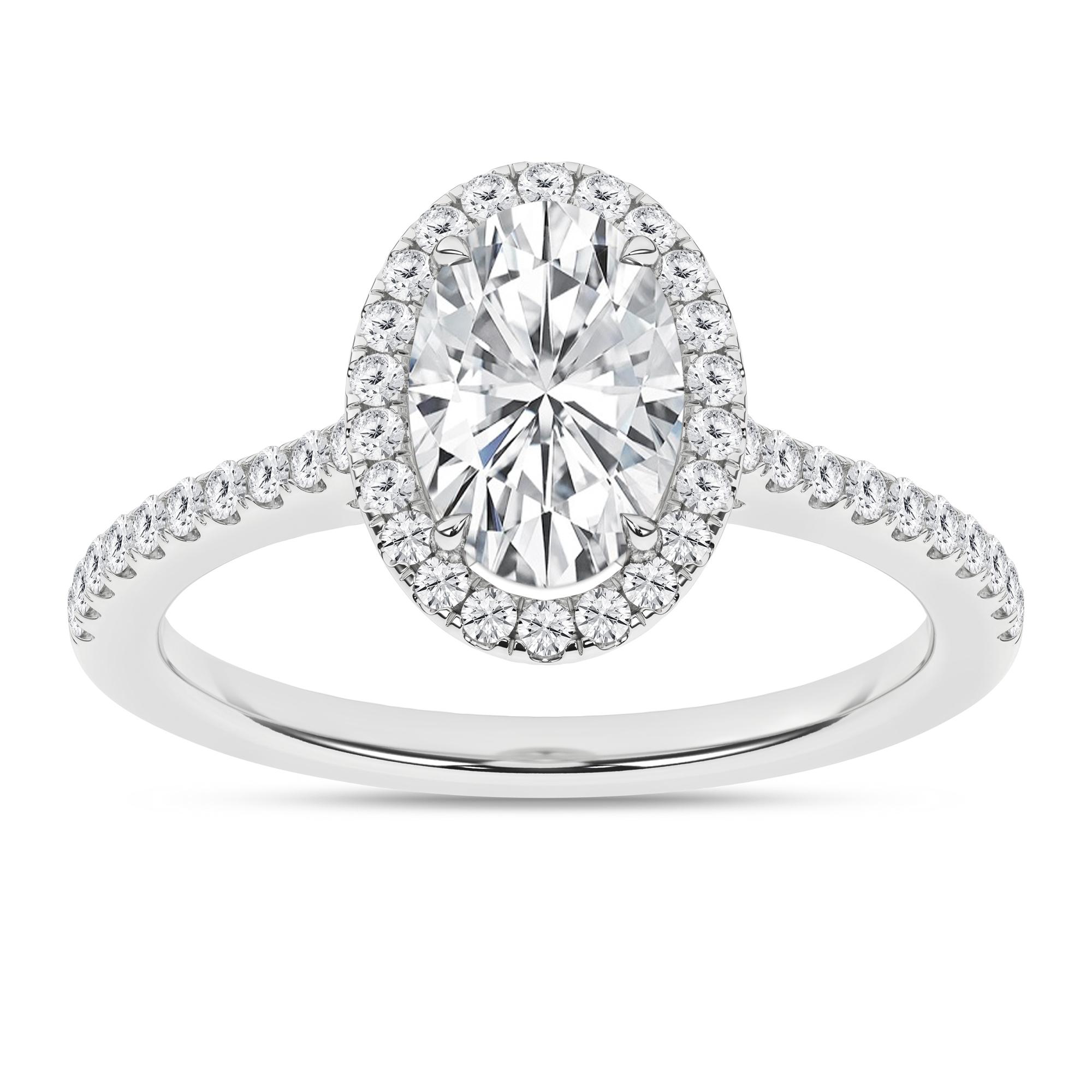 14K White Gold Lab Grown 1.75CTW Oval Halo Engagement Ring