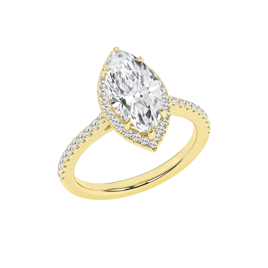 14K Yellow Gold Lab Grown Marquise Halo Engagement Ring