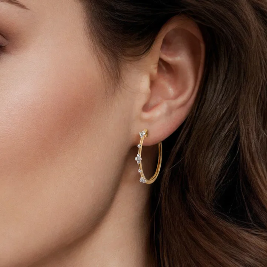 14K Yellow Gold 20mm Round Classic Diamond Hoop Earrings