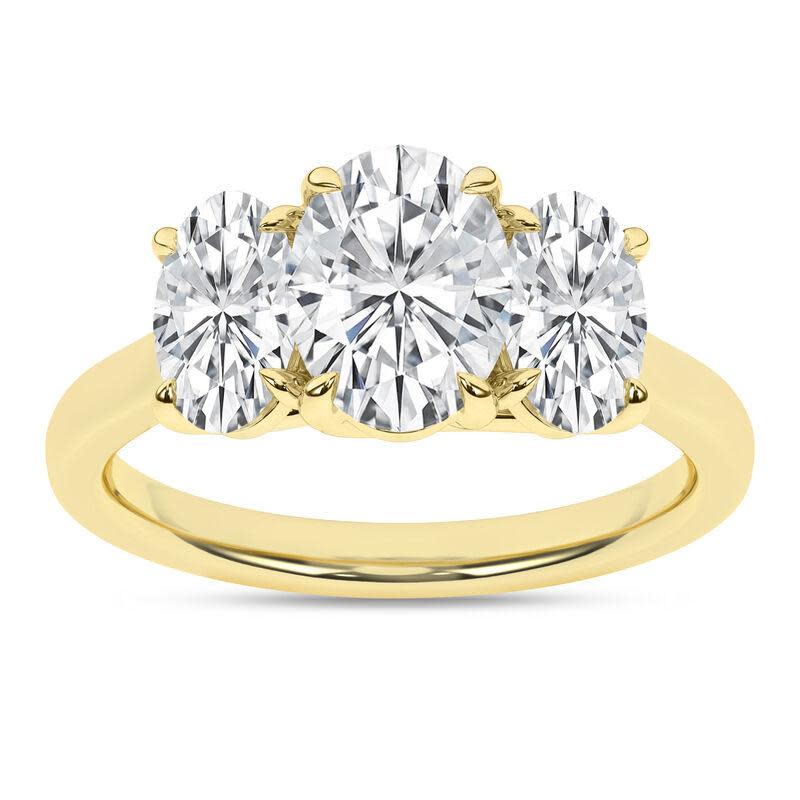 14K Yellow Gold Lab Grown Three Stone Oval Engagement Ring