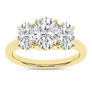 14K Yellow Gold Lab Grown Three Stone Oval Engagement Ring