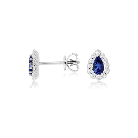 14K White Gold Tanzanite and Diamond Stud Earrings