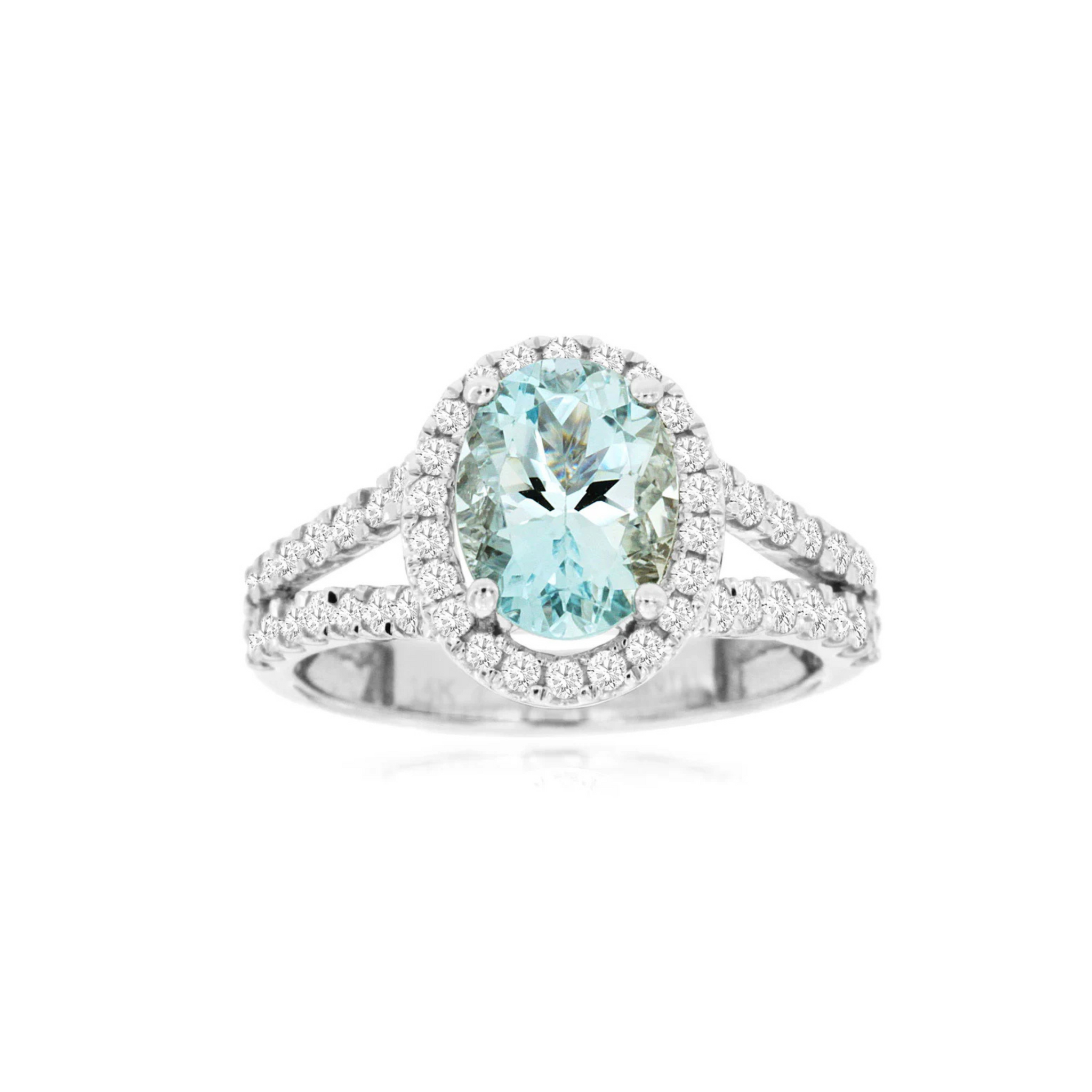 14K White Gold Aquamarine and Diamond Ring