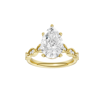 14K Yellow Gold Lab Grown 3.22ctw Pear Diamond Engagement Ring with Trellis Shank