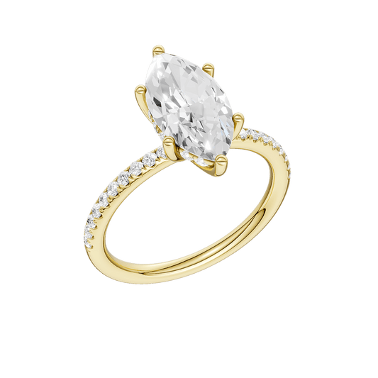 14K Yellow Gold 2.27ctw Lab Grown Marquise Diamond with Hidden Halo Engagement Ring