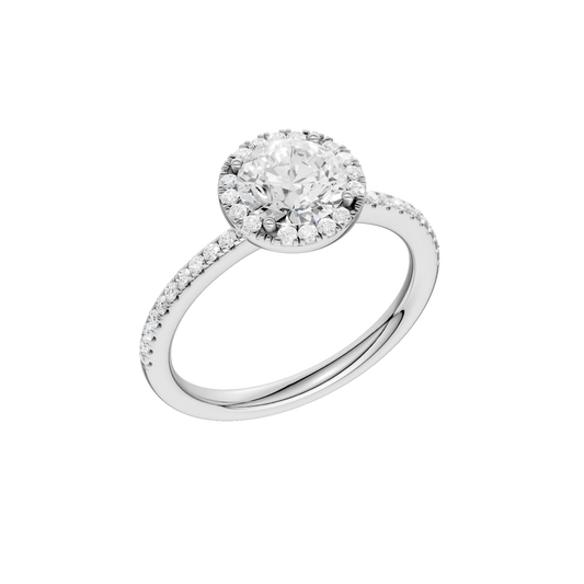 14K White Gold Lab Grown 1.29ctw Round Diamond Halo Engagement Ring
