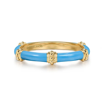 14K Yellow Gold Bujukan Bar Split Stackable Ring with Dusk Blue Enamel