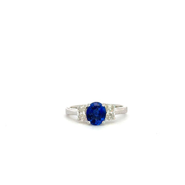 18K White Gold 1.27ct Sapphire and Diamond Three Stone Ring