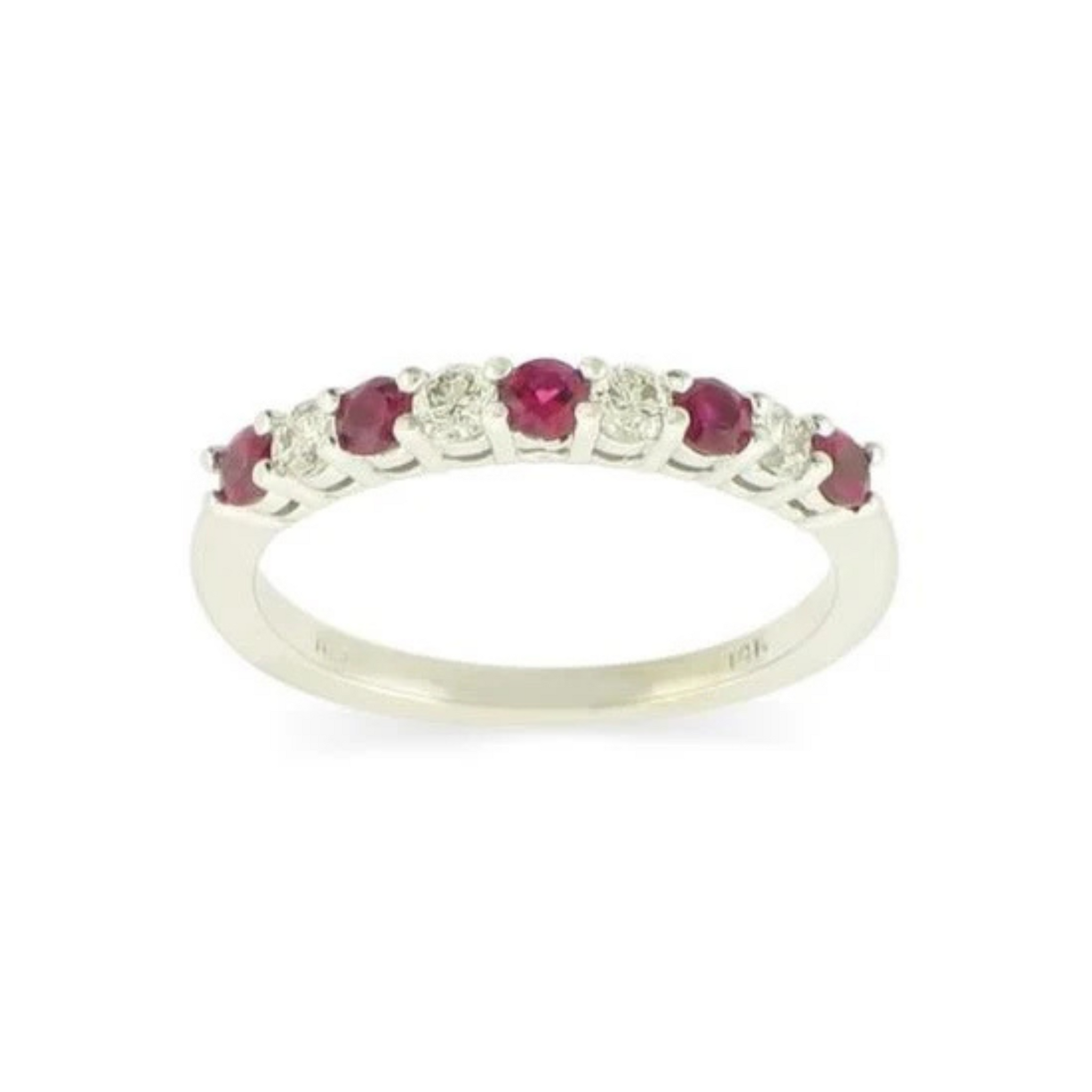 14K White Gold Ruby and Diamond 9 Stone Band