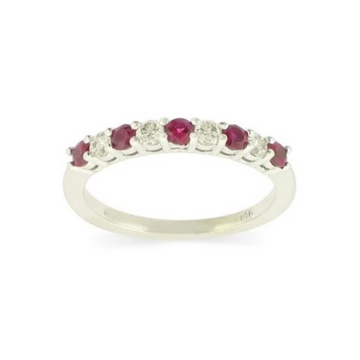 14K White Gold Ruby and Diamond 9 Stone Band