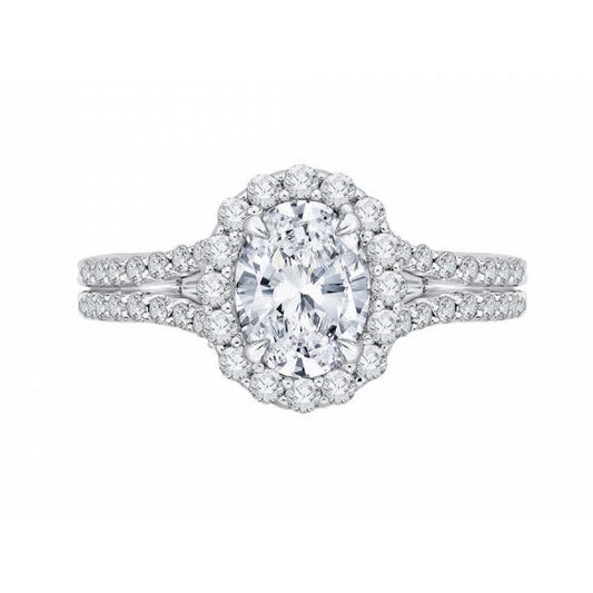 14K White Gold Oval Cut Diamond Halo Engagement Ring
