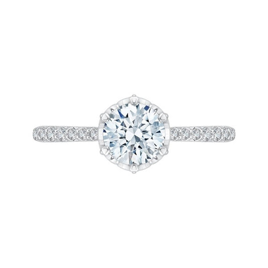 14K White Gold Round Diamond Engagement Ring with Pave Shank