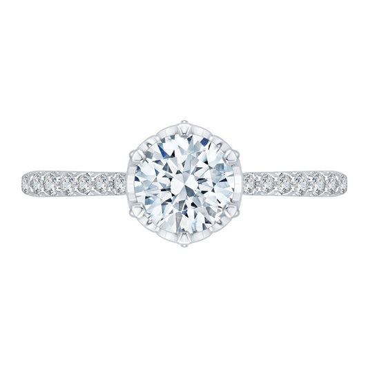 14K White Gold Natural Round Brilliant Cut Diamond Engagement Ring