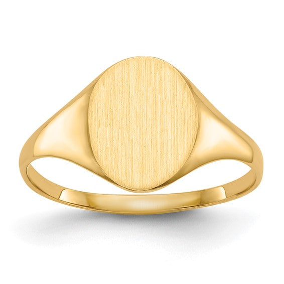 14K Yellow Gold Oval Brushed Top Signet Ring